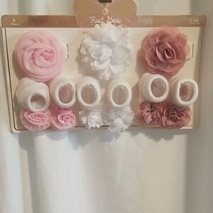 Baby Headband and Sock Set in Pink and White